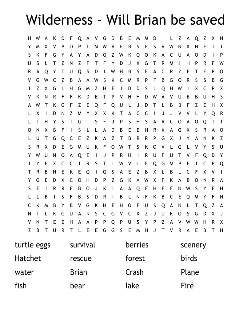 Wilderness - Will Brian be saved Word Search
