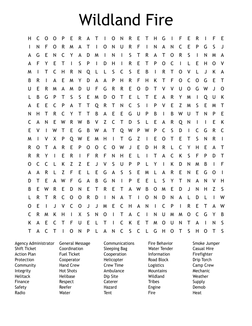 Wildland Fire Word Search