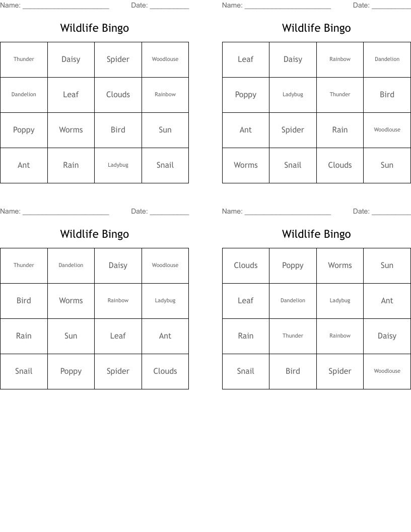 Wildlife Bingo