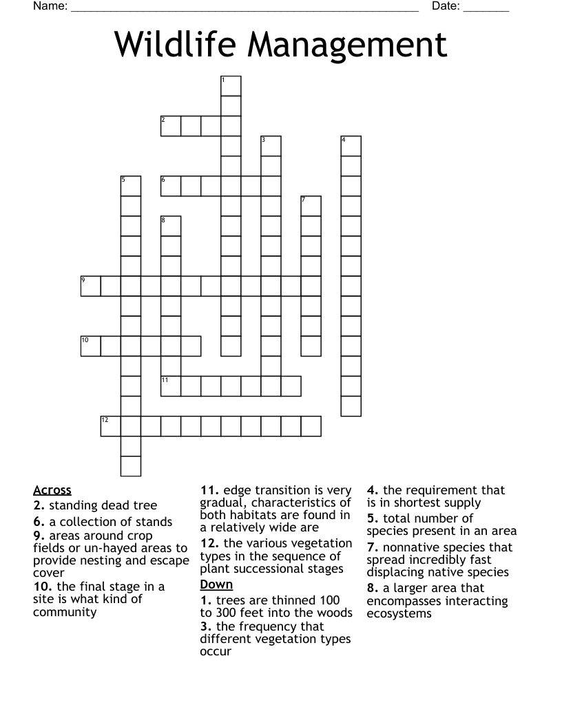 Wildlife Management Crossword