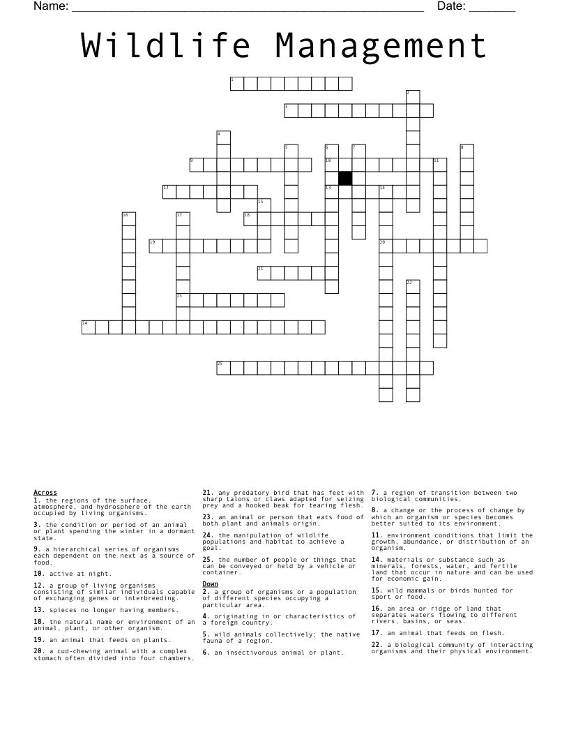 Wildlife Management  Crossword