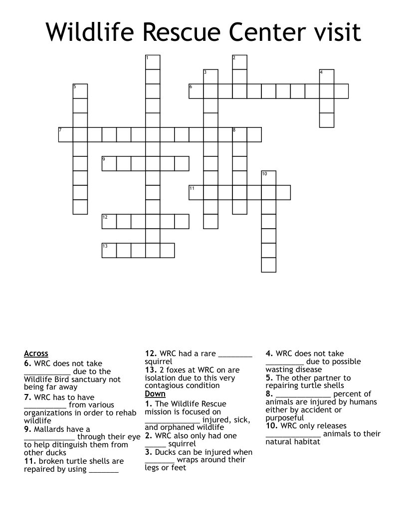 Wildlife Rescue Center visit Crossword