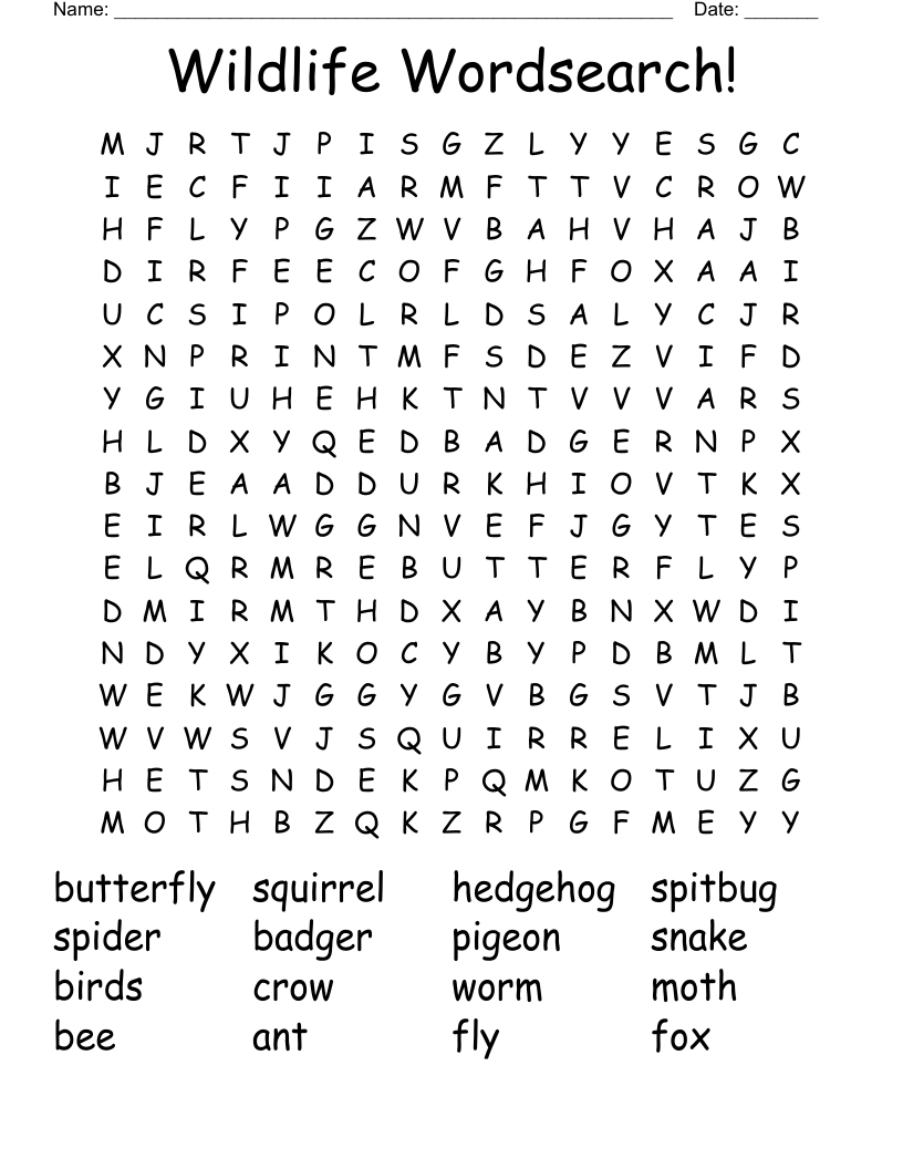 Wildlife Wordsearch!
