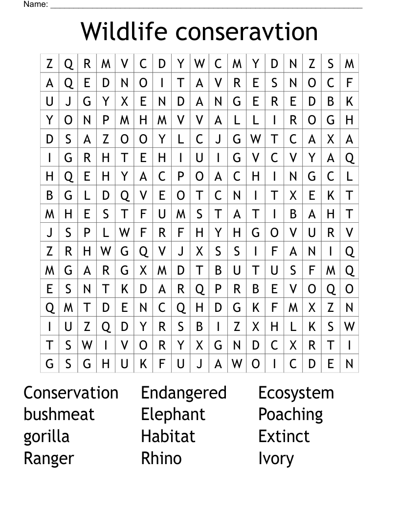 Wildlife conseravtion Word Search