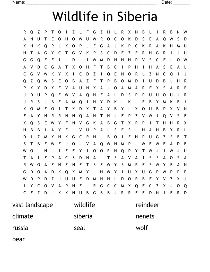 Wildlife in Siberia Word Search