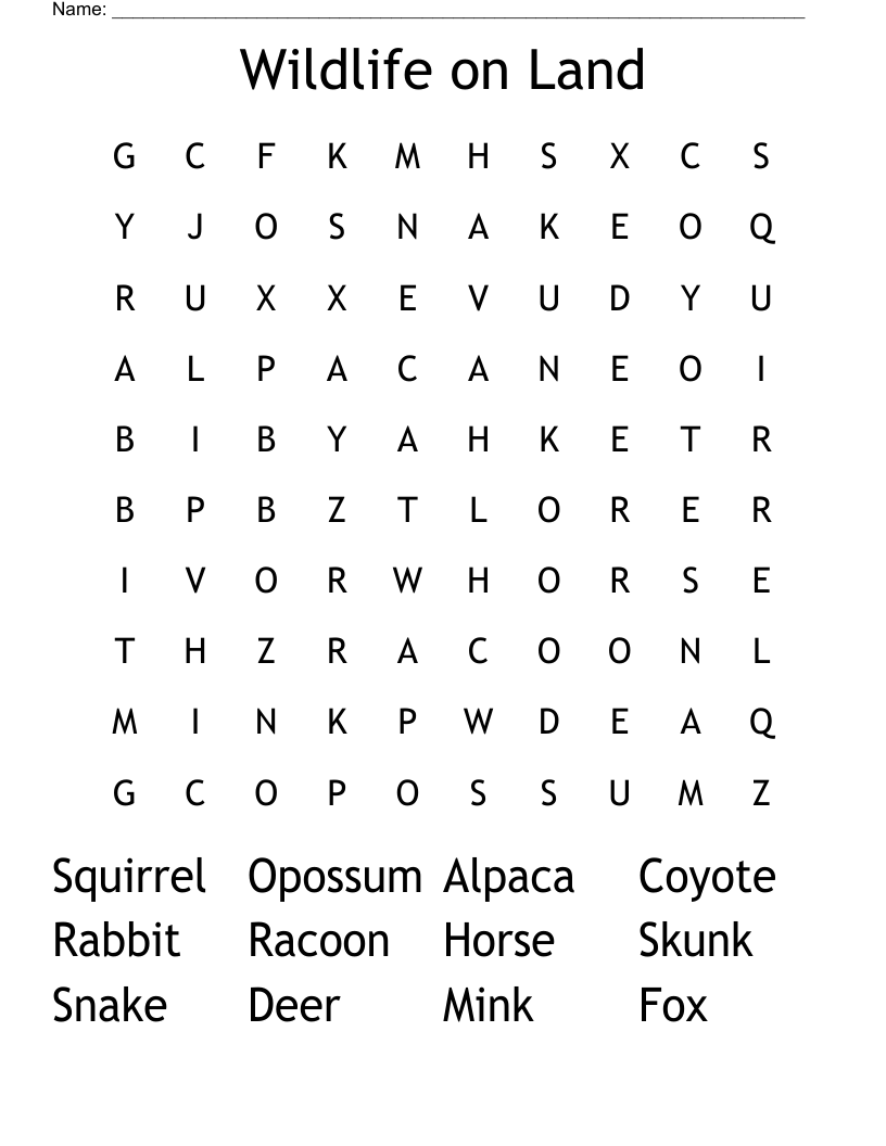 Wildlife on Land Word Search