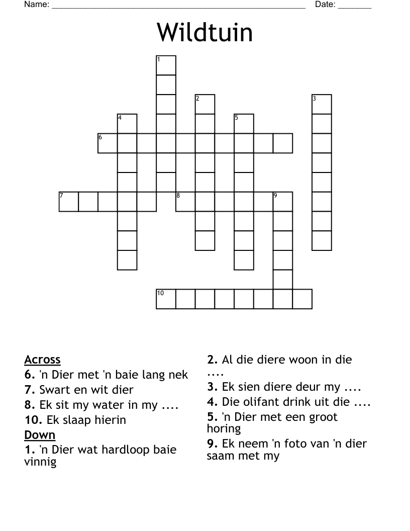 Wildtuin Crossword
