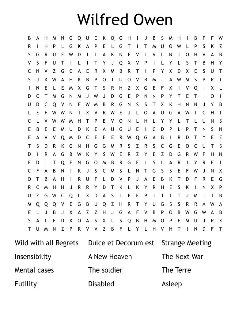 Wilfred Owen Word Search