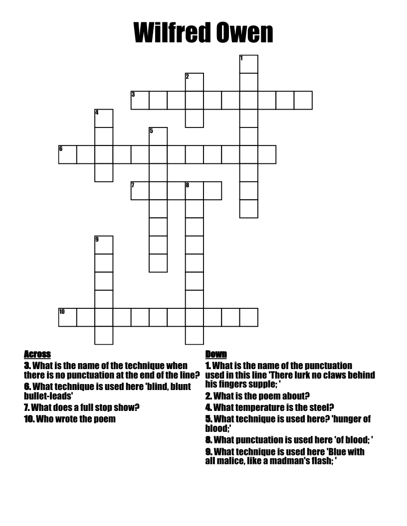 Wilfred Owen Crossword