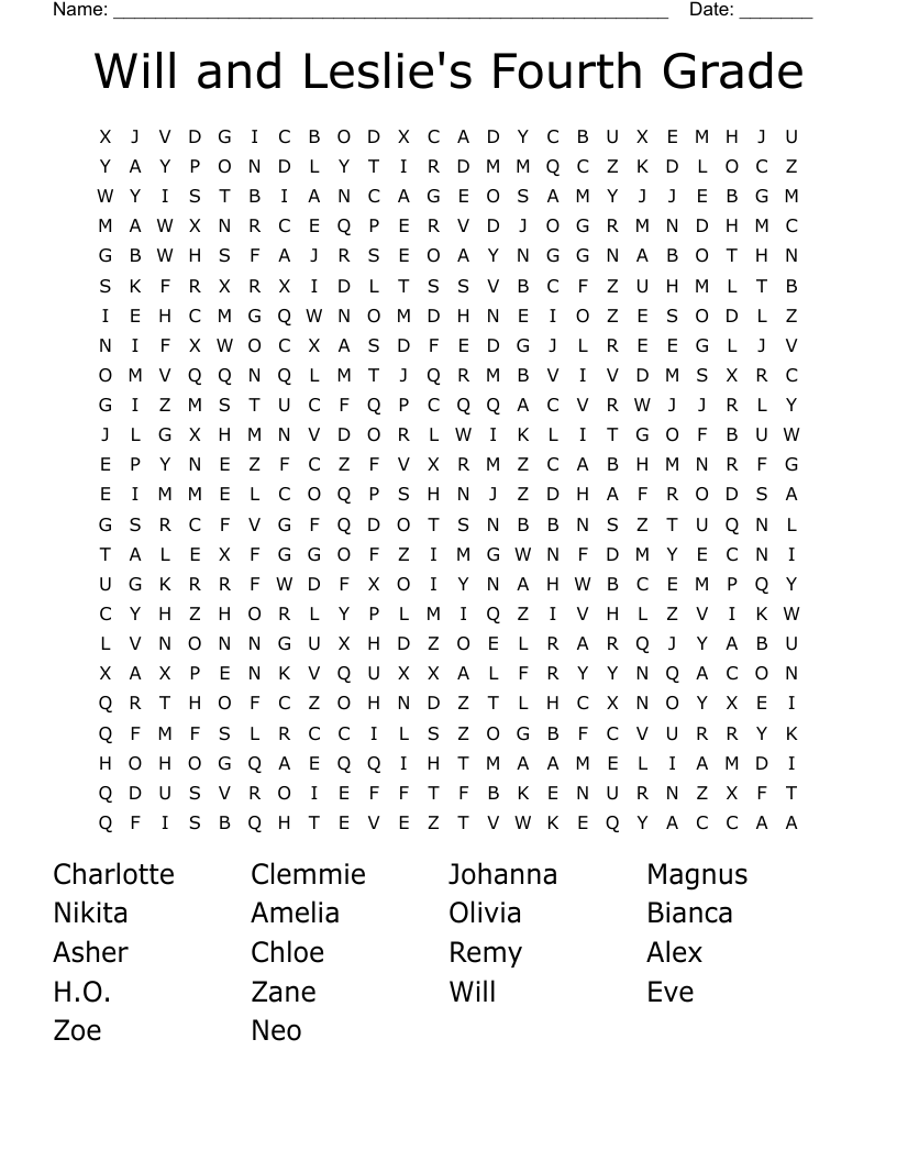 Will and Leslie's Fourth Grade Word Search