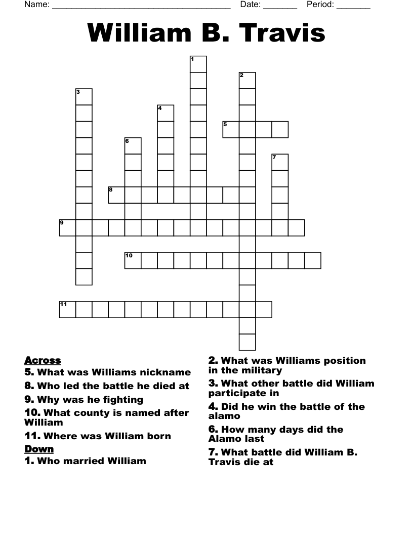 William B. Travis Crossword