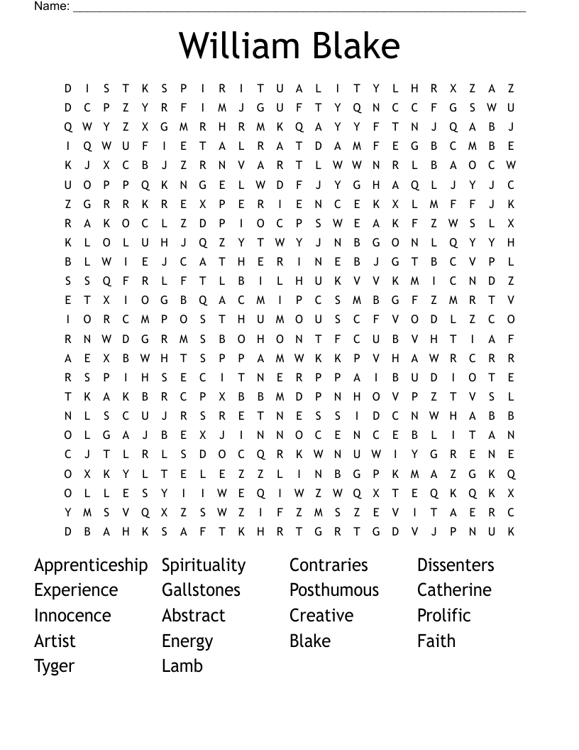 William Blake  Word Search
