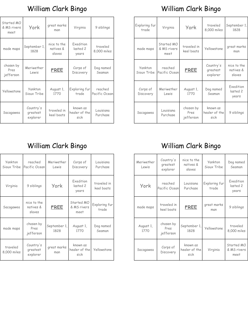 William Clark Bingo