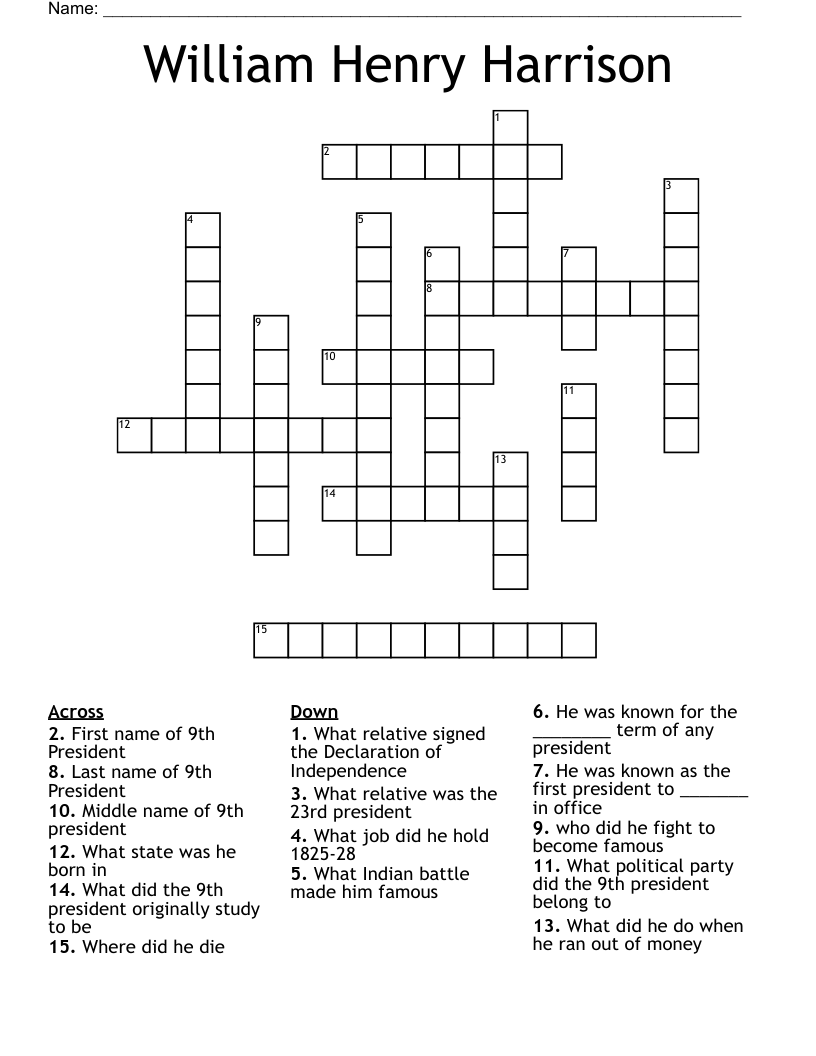William Henry Harrison Crossword