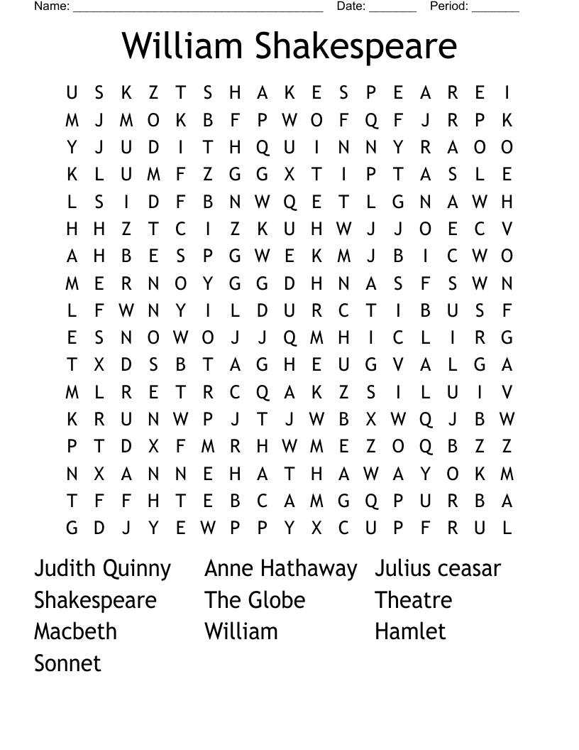 William Shakespeare Word Search