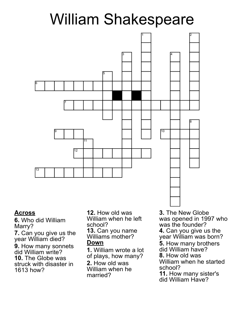 William Shakespeare Crossword