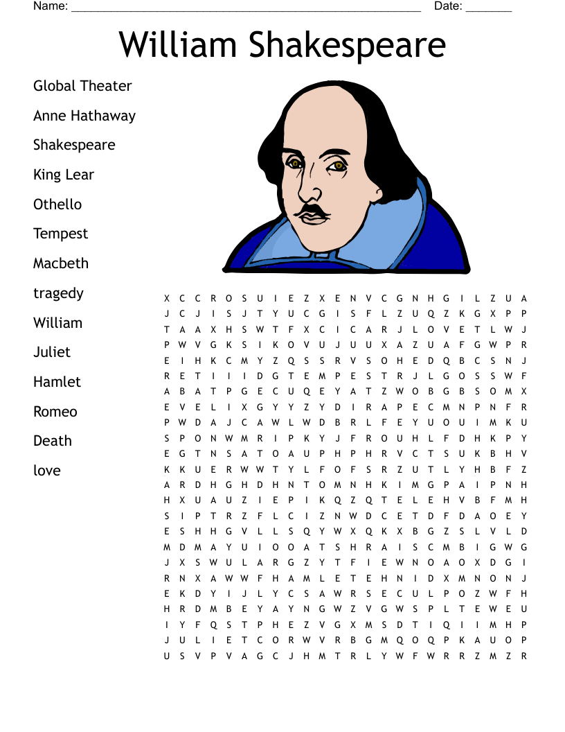 William Shakespeare Word Search