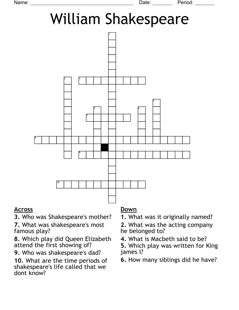 William Shakespeare  Crossword
