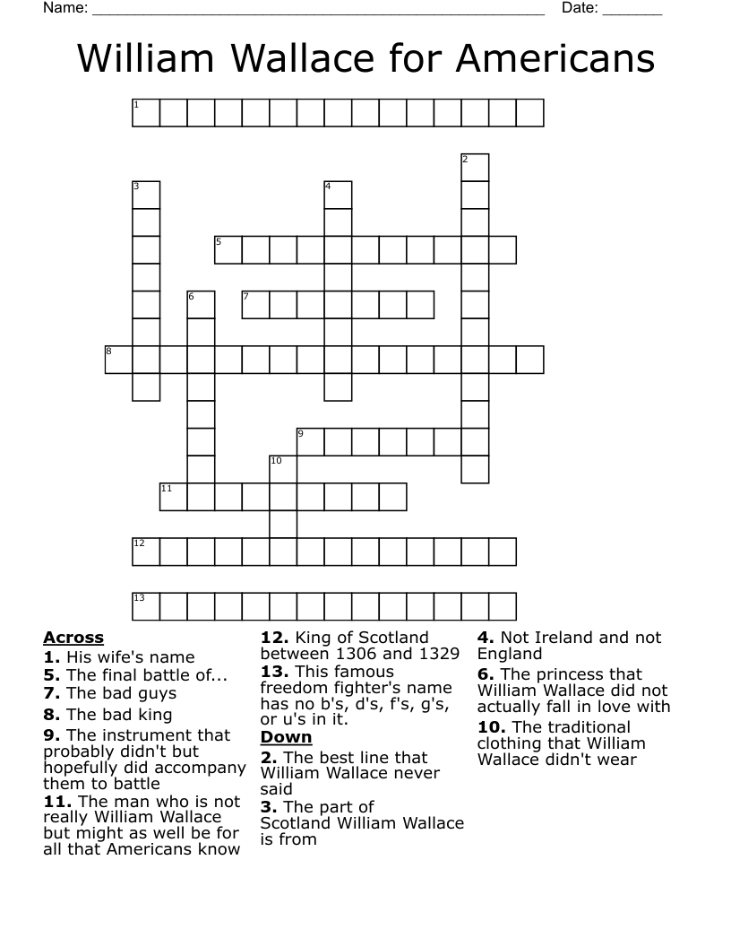 William Wallace for Americans Crossword