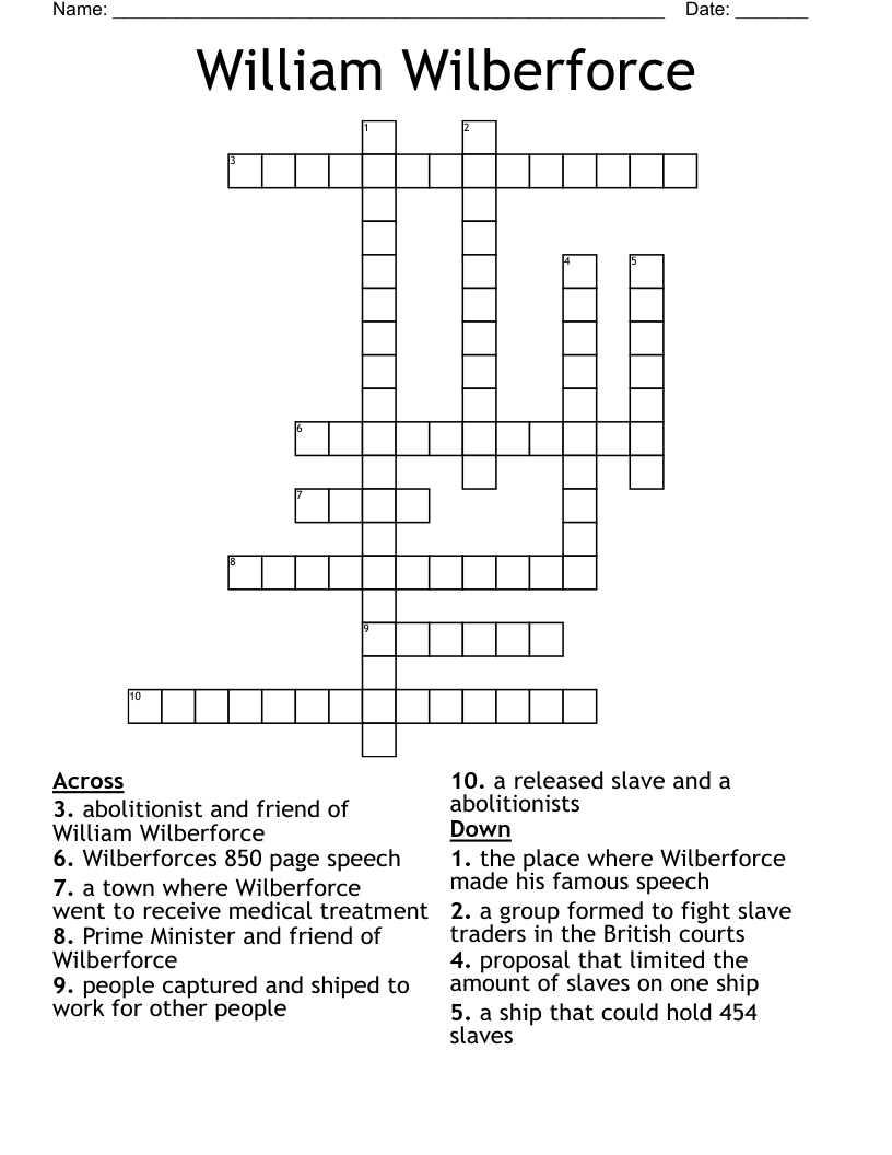 William Wilberforce Crossword