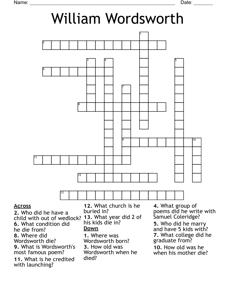 William Wordsworth Crossword