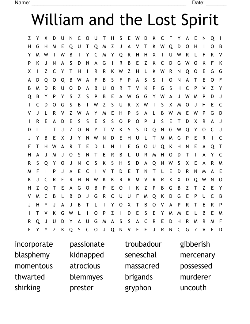 William and the Lost Spirit Word Search
