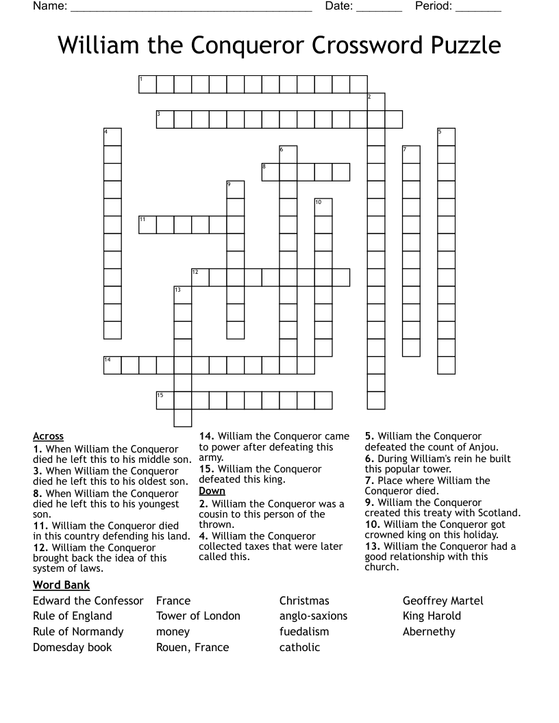 William the Conqueror Crossword Puzzle