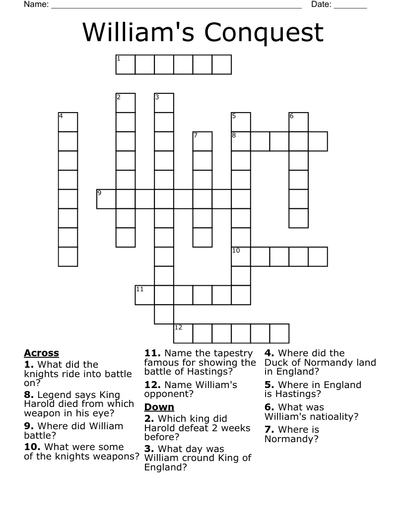 William's Conquest Crossword
