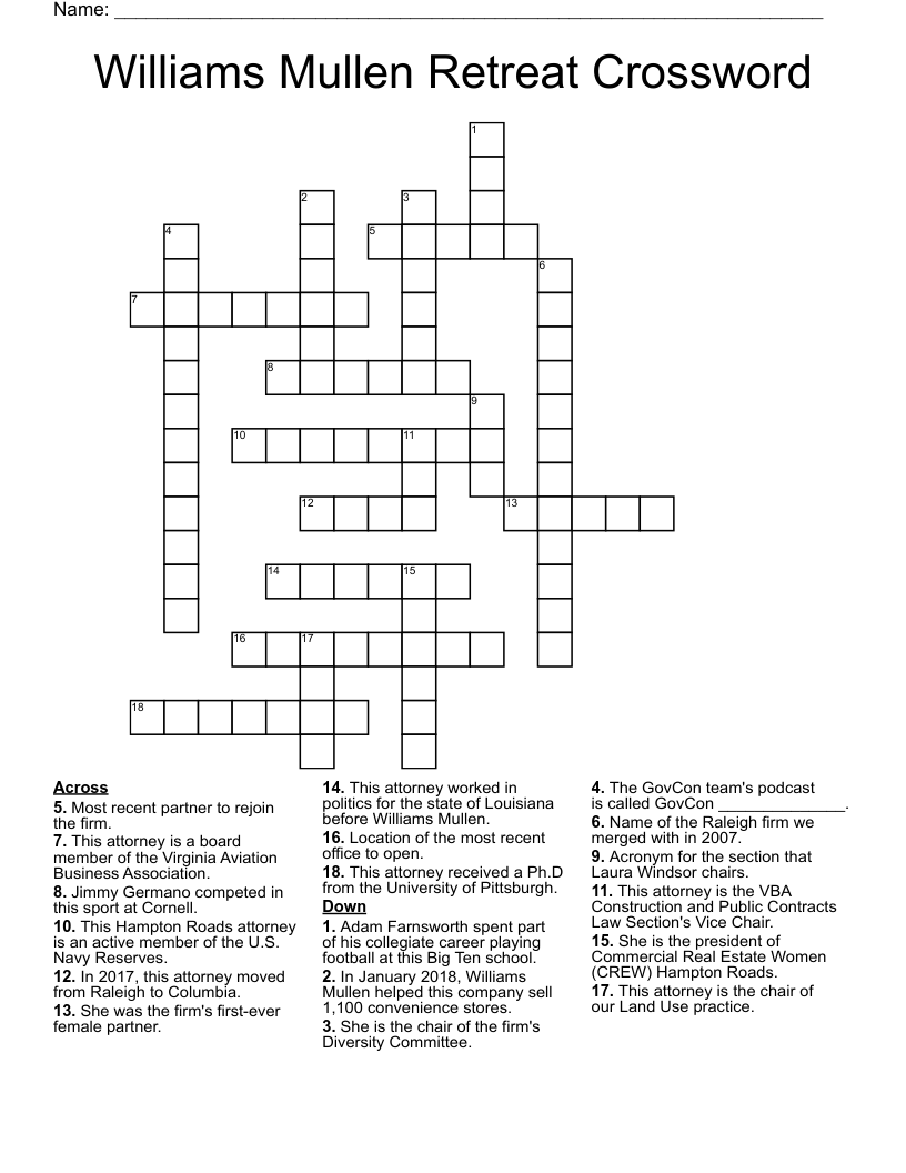Williams Mullen Retreat Crossword