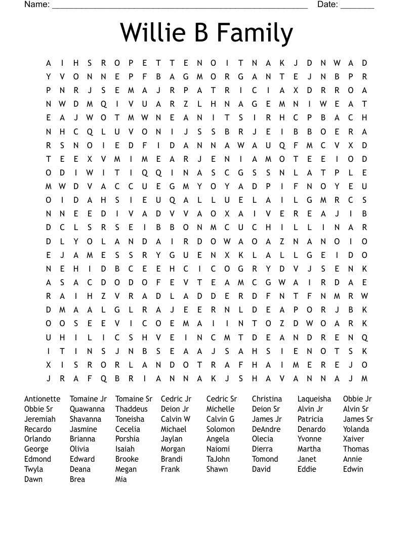 Willie B Family Word Search