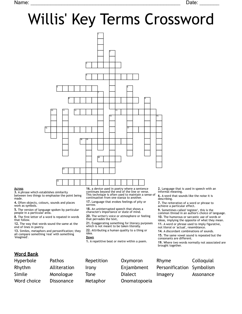 Willis' Key Terms Crossword