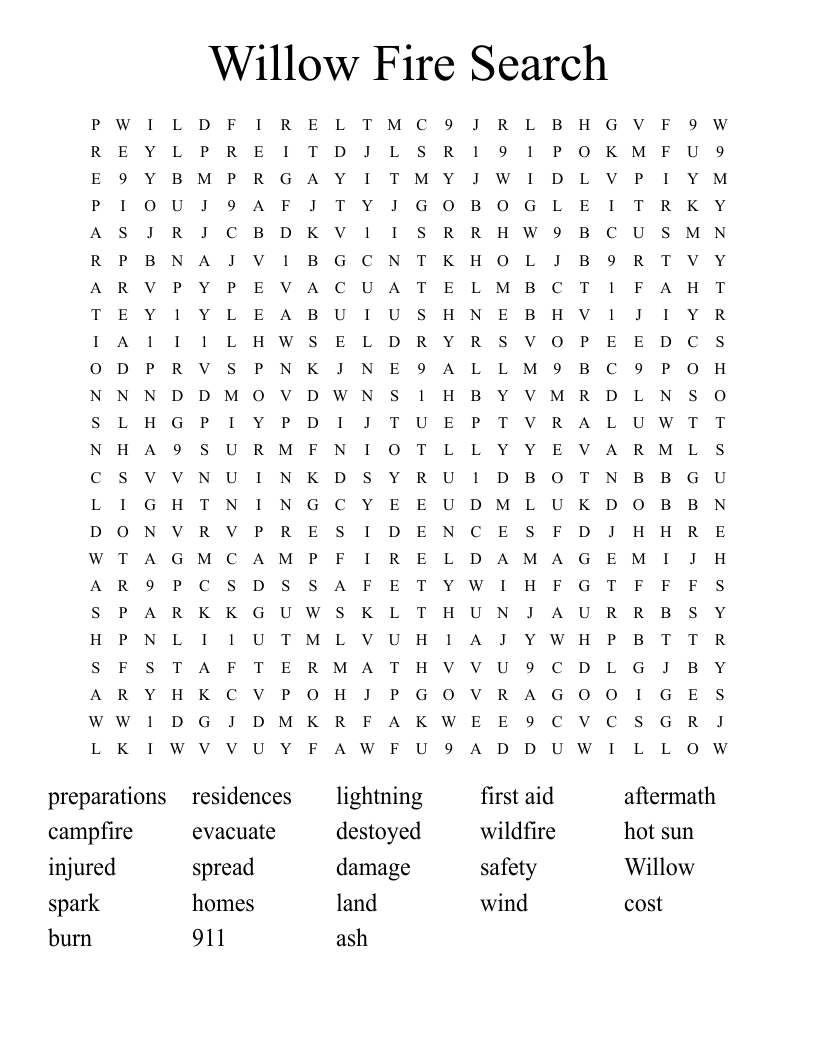 Willow Fire Search Word Search