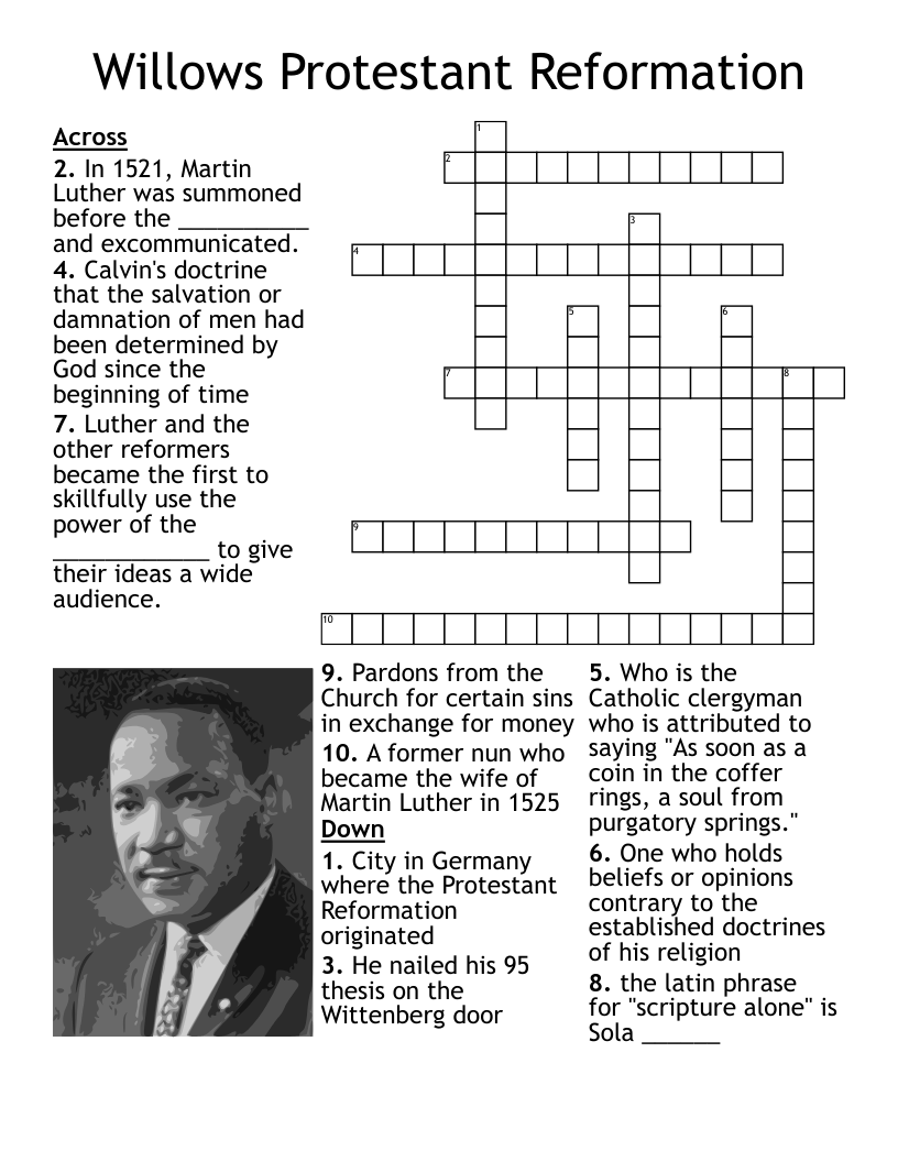 Willows Protestant Reformation Crossword