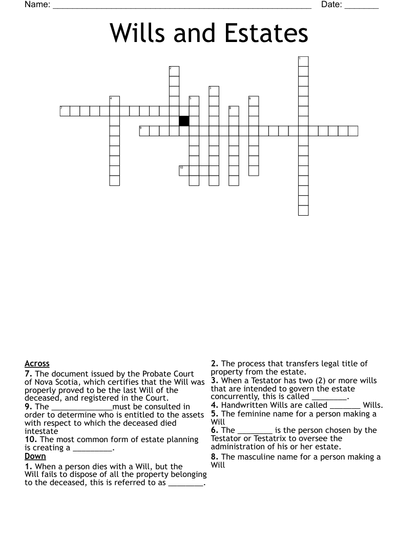 Wills and Estates Crossword