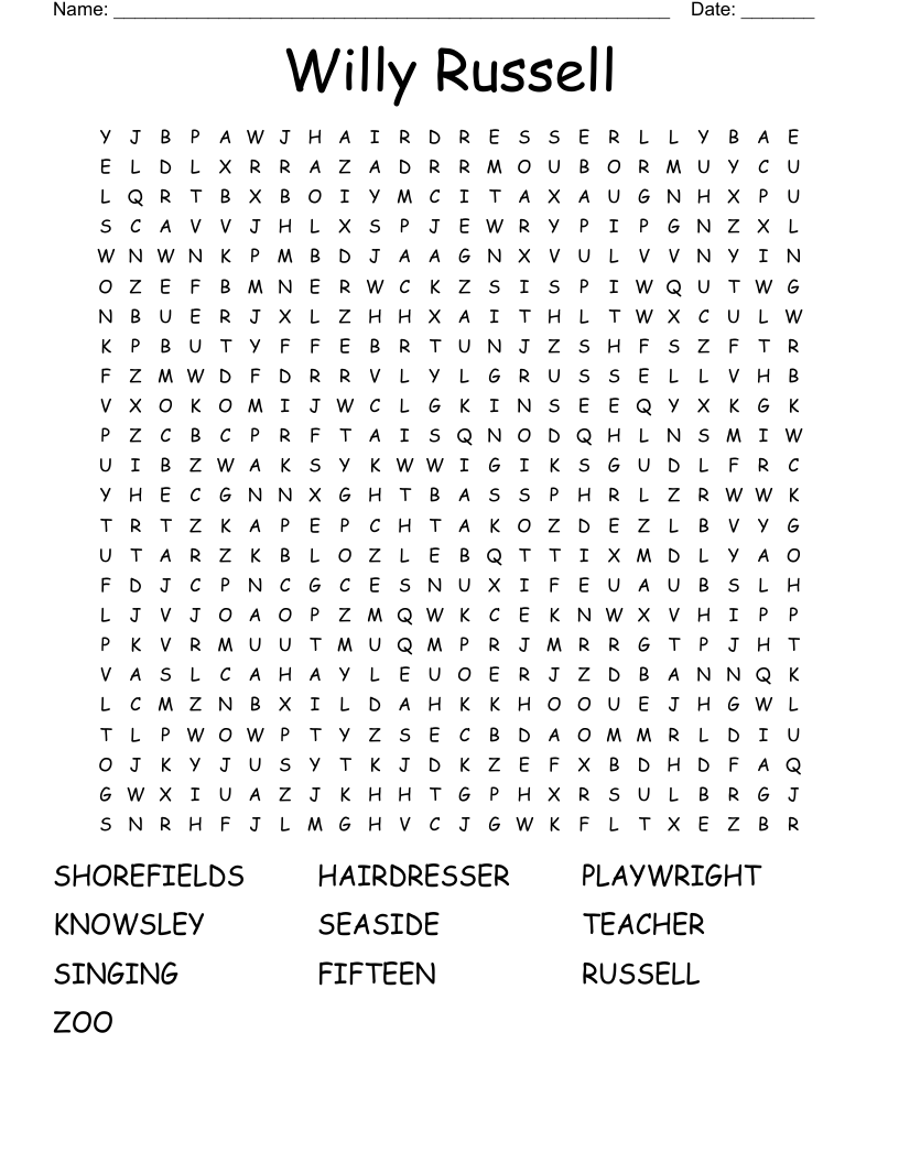 Willy Russell Word Search