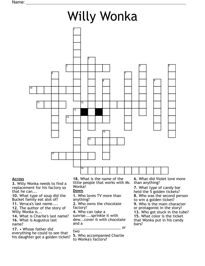 Willy Wonka Crossword