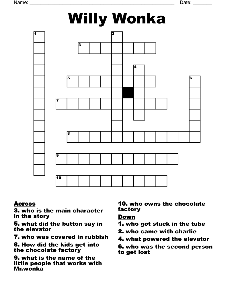 Willy Wonka Crossword