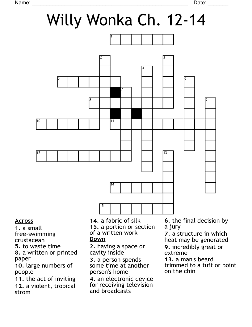 Willy Wonka Ch. 12-14 Crossword