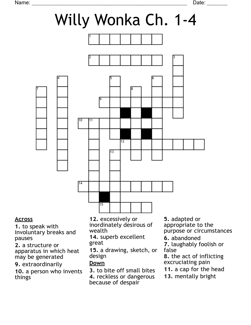 Willy Wonka Ch. 1-4 Crossword