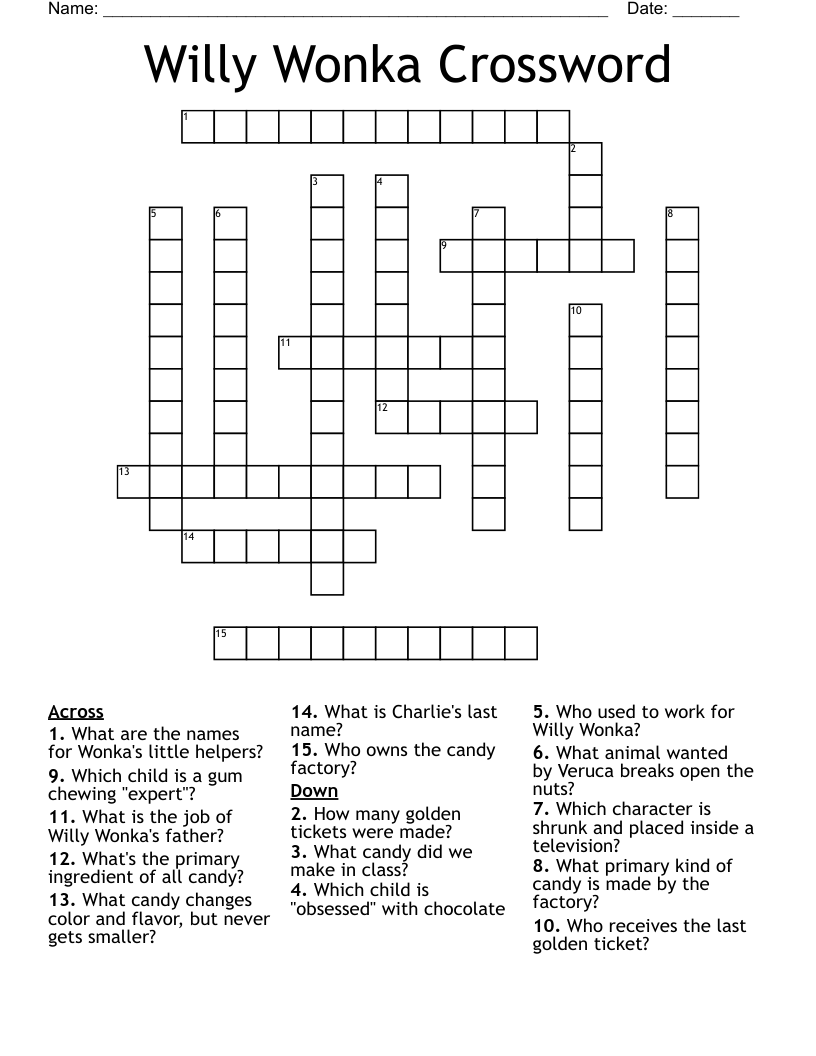 Willy Wonka Crossword