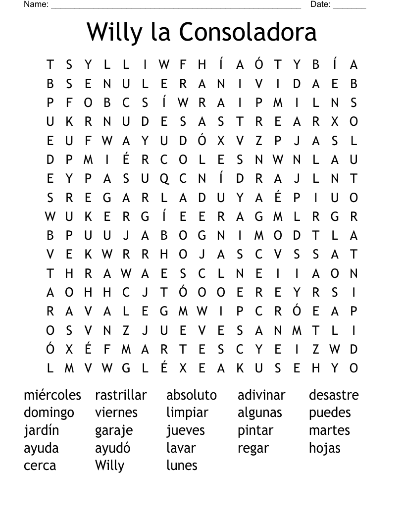 Willy la Consoladora Word Search