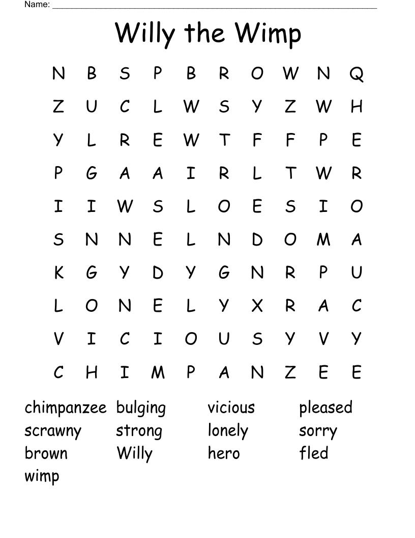 Willy the Wimp Word Search