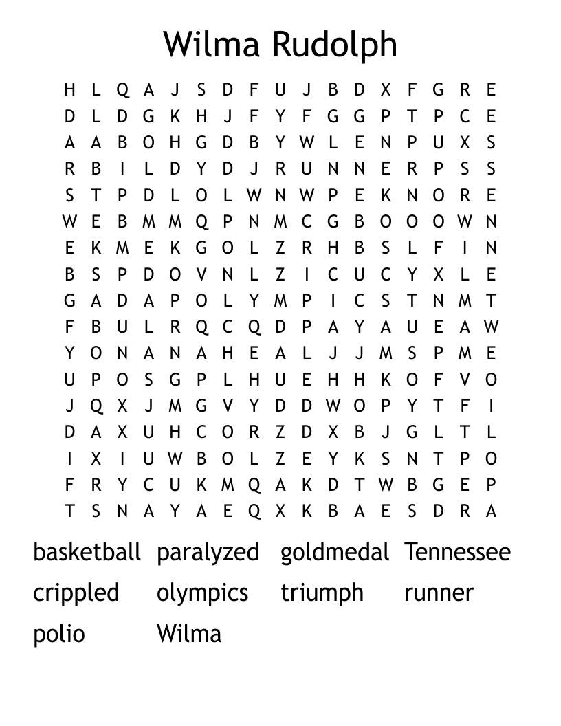 Wilma Rudolph Word Search