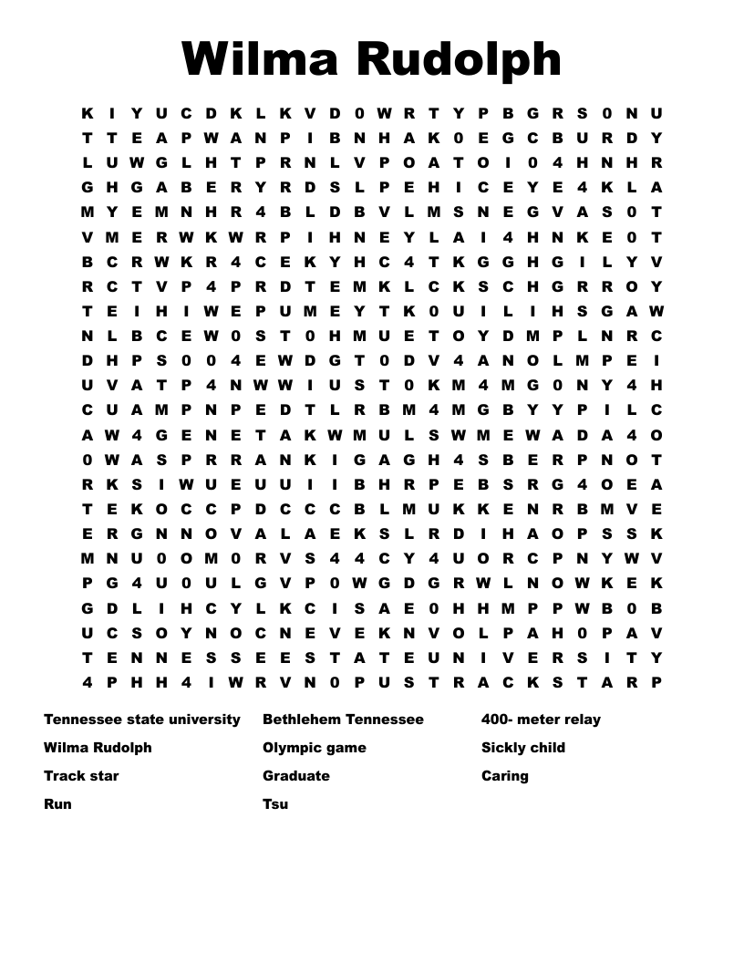 Wilma Rudolph Word Search