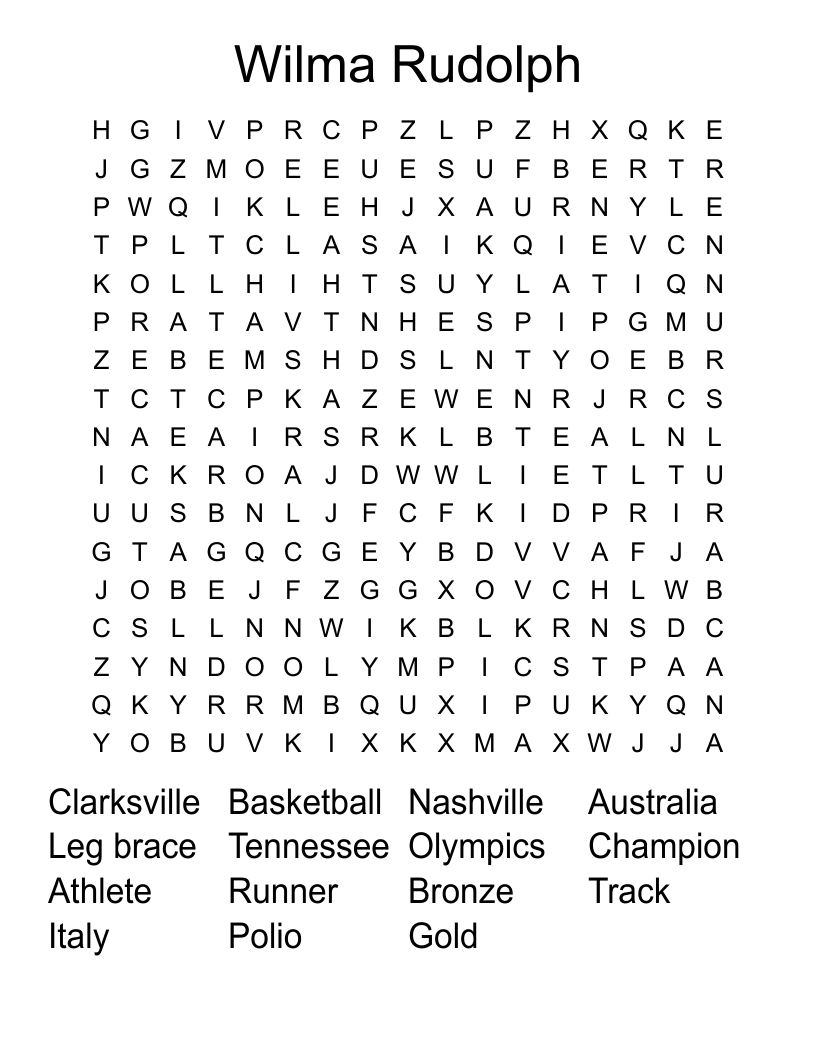 Wilma Rudolph  Word Search