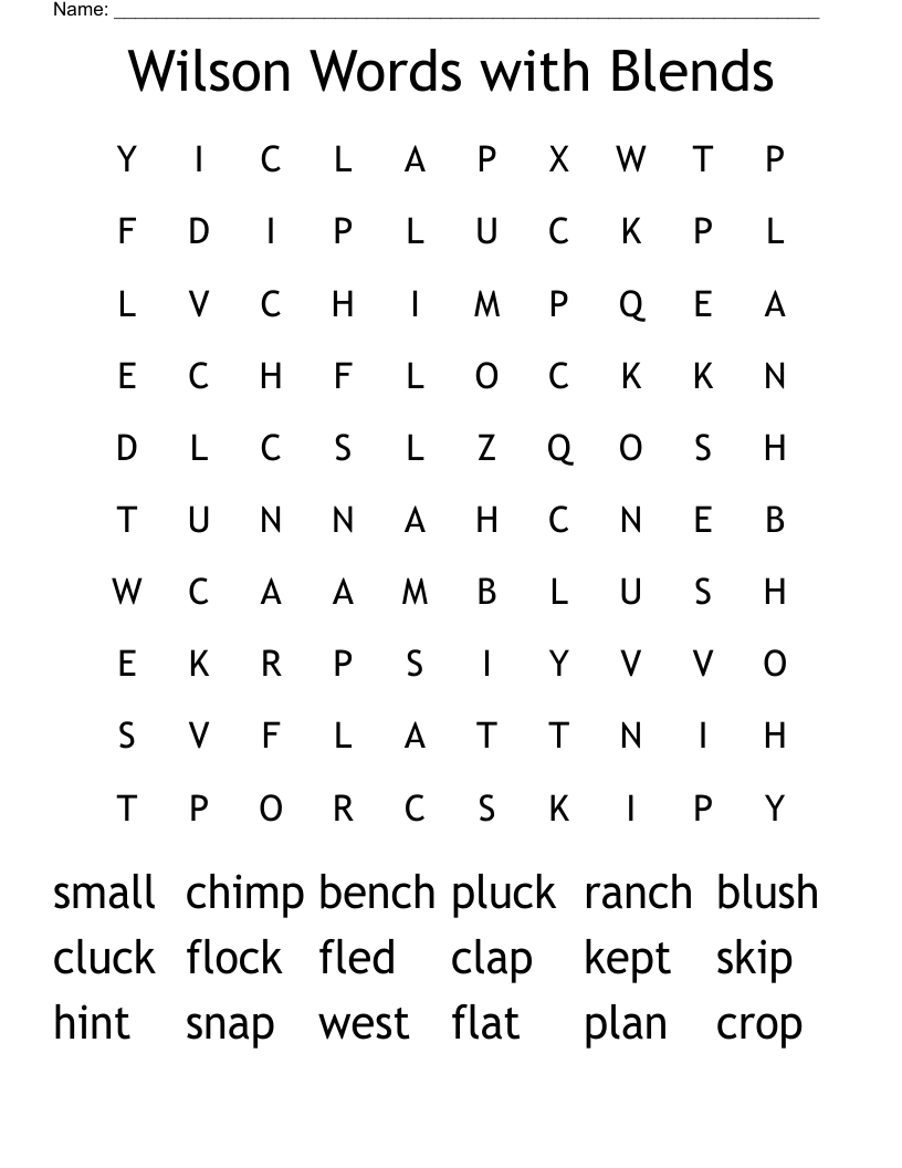 Wilson Words with Blends Word Search
