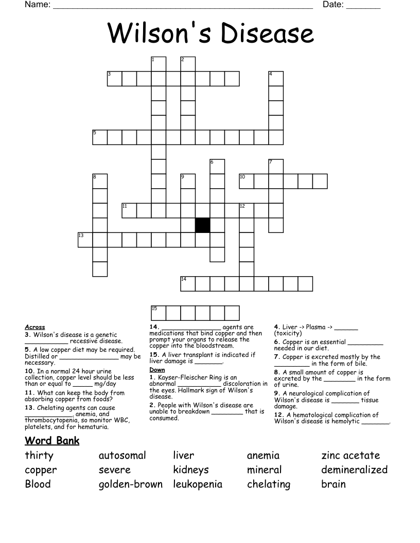 Wilson's Disease Crossword