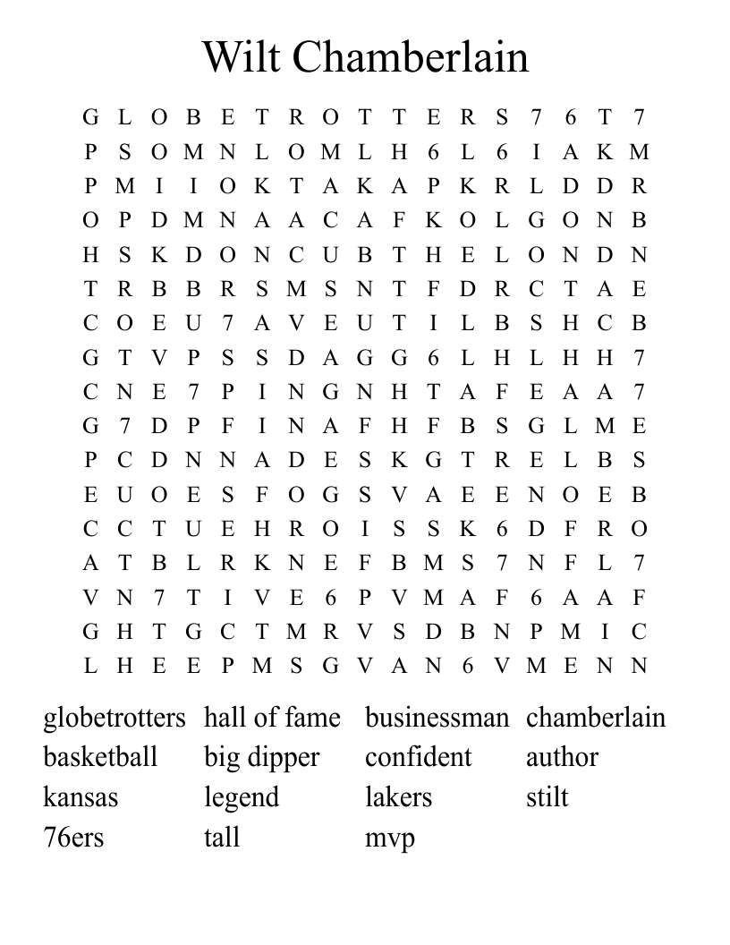 Wilt Chamberlain Word Search