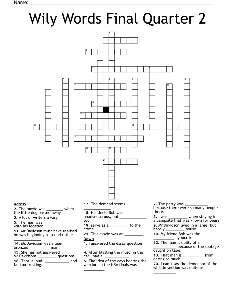 Wily Words Final Quarter 2 Crossword