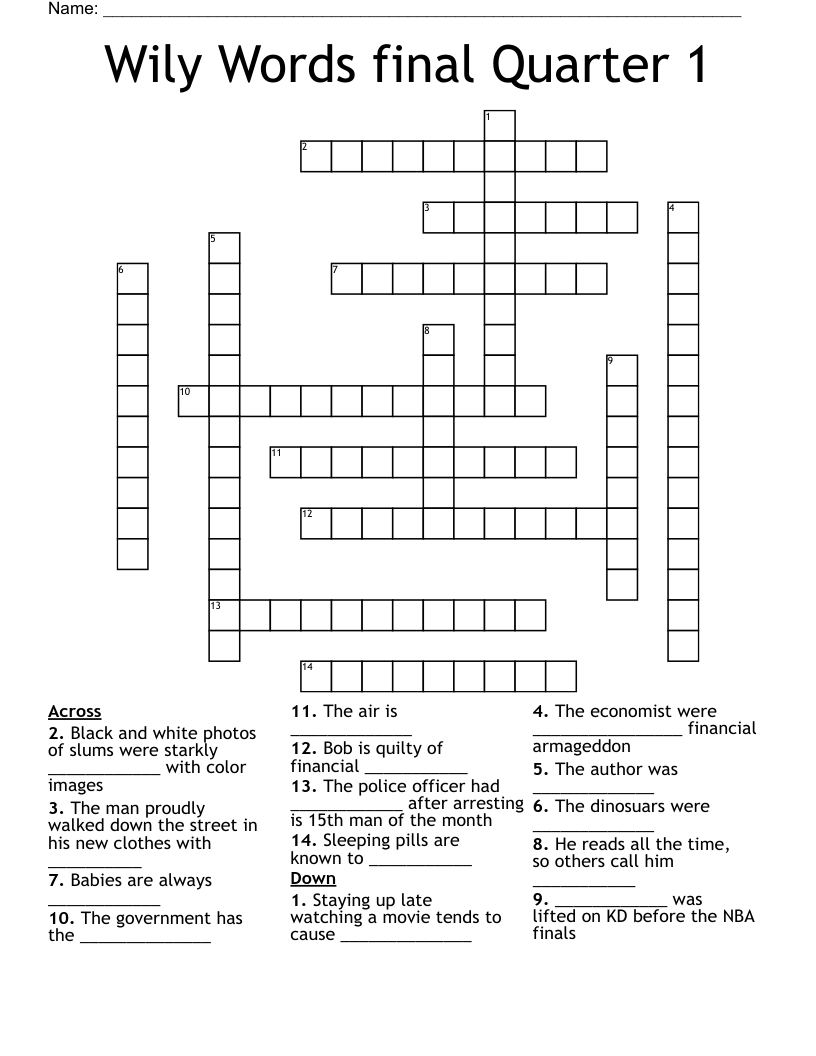 Wily Words final Quarter 1 Crossword
